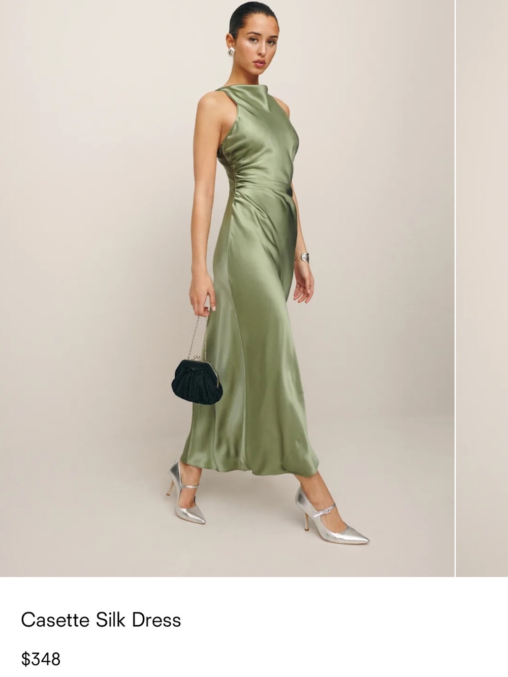 Reformation Casette Silk Dress - color: artichoke